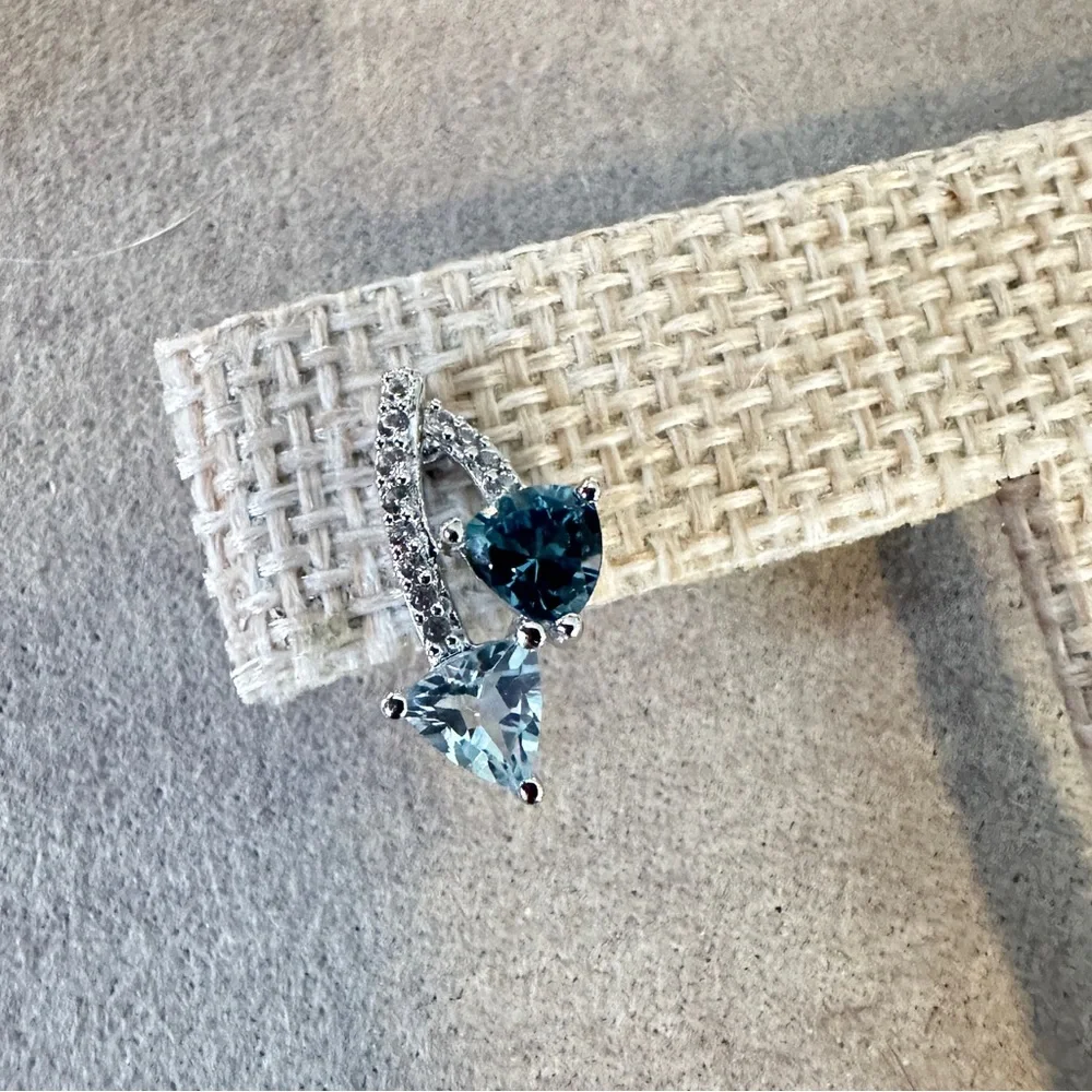Sterling Silver 16.3mm Blue Topaz Triangle Stud Earrings - Picture 2 of 5